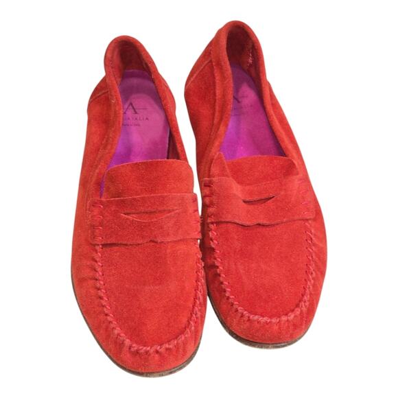 Aquatalia Suede Penny Loafers Women's 7‎ BRIGHT Red Pink comfy Suede Leather - Picture 1 of 9